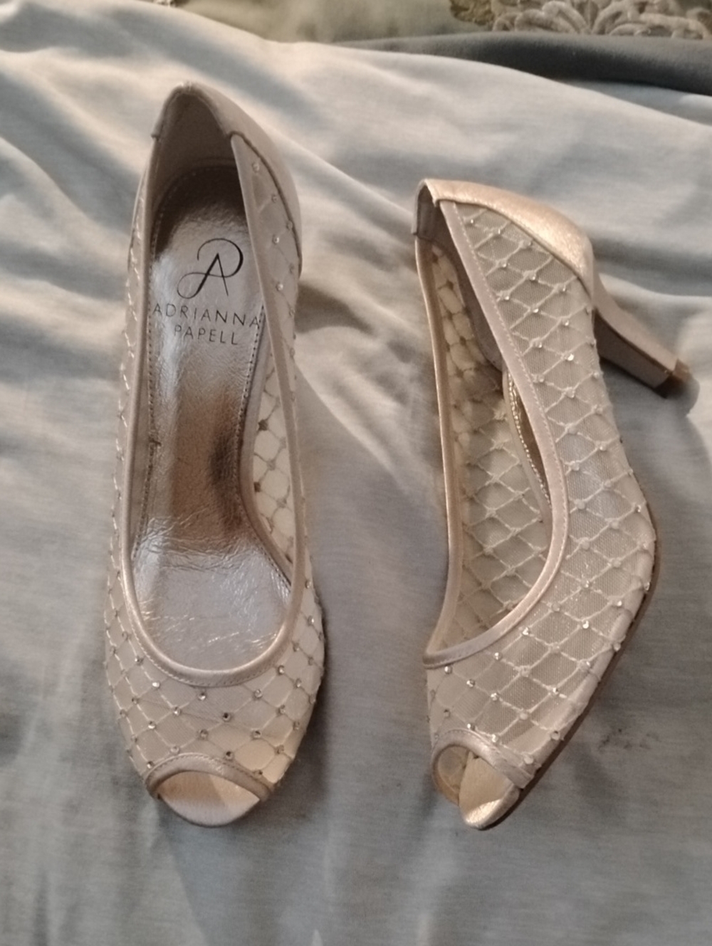 Adrianna Papell Champagne Lattice Peep-Toe Heels